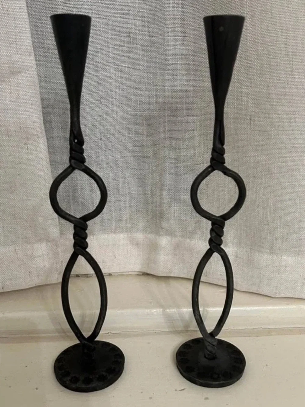 Black Metal Twist Candlestick Holders - Set of 2 Sculptural Accent